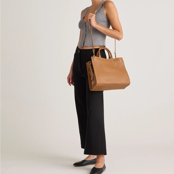 QUINCE Italian Leather Cognac Medium Convertible Satchel Bag - Picture 5 of 13